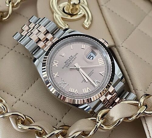 ROLEX DATEJUST 36 EVEROSE AVEC VI ET IX EN DIAMANTS